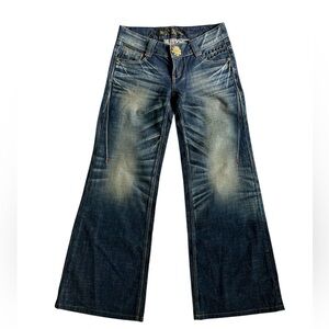 Y2K Red Pepper Japan Wide Leg Low Rise Dark Wash Embellished Jeans | Size 28